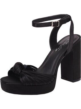 🆕Women's All Black Strappy Platform Heels Square Open Toe Chunky Sandals